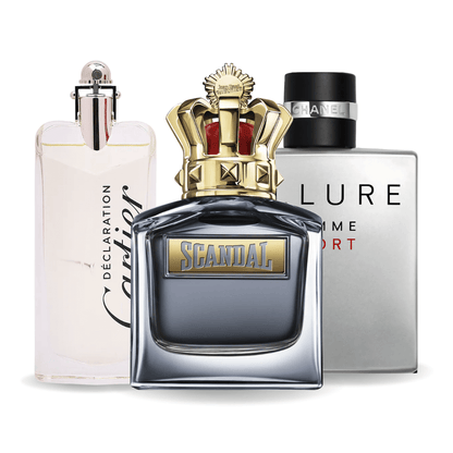 Combo de 3 perfumes: Allure Homme Sport, Scandal de Jean Paul Gaultier, Déclaration de Cartier de 100 ml