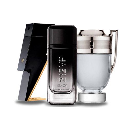 Combo de 3 perfumes: Bad Boy y 212 VIP Black de Carolina Herrera, Invictus de Paco Rabanne de 100 ml