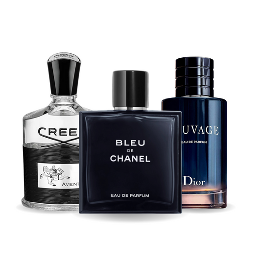 Combo de 3 perfumes: Aventus de Creed, Bleu de Chanel y Sauvage de Dior de 100 ml