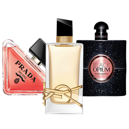 Combo de 3 perfumes: Prada Paradoxe, Black Opium de Yves Saint Laurent y Libre de Yves Saint Laurent de 100 ml